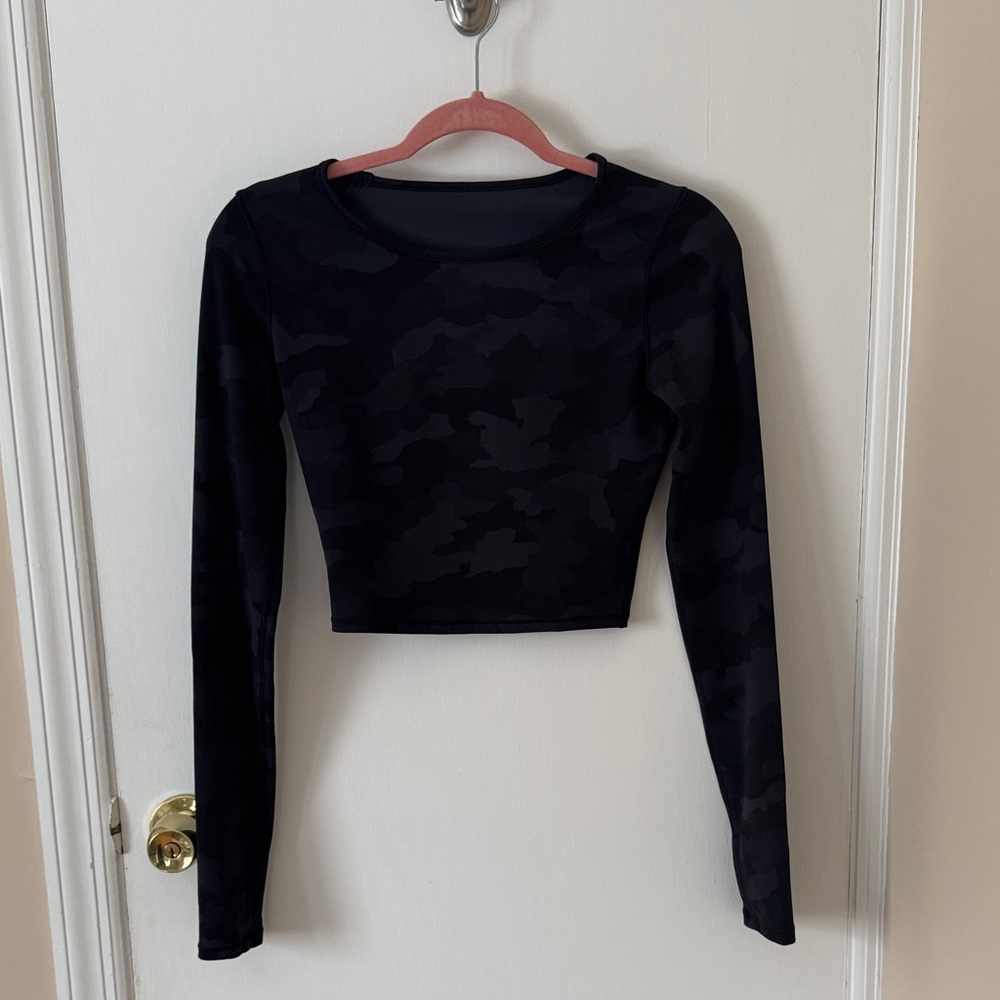 Lululemon Wunder Train Cropped Long Sleeve Black Camo 6